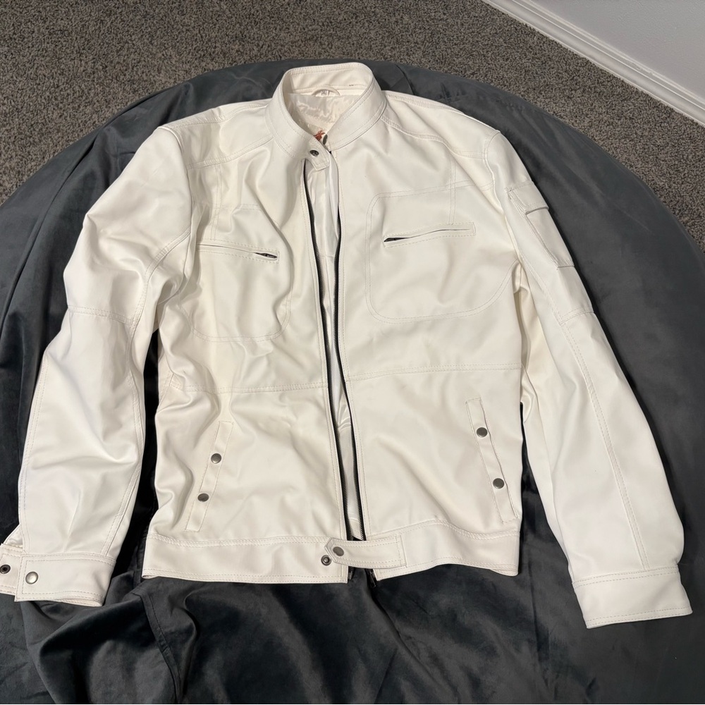 Men's White Leather Jacket